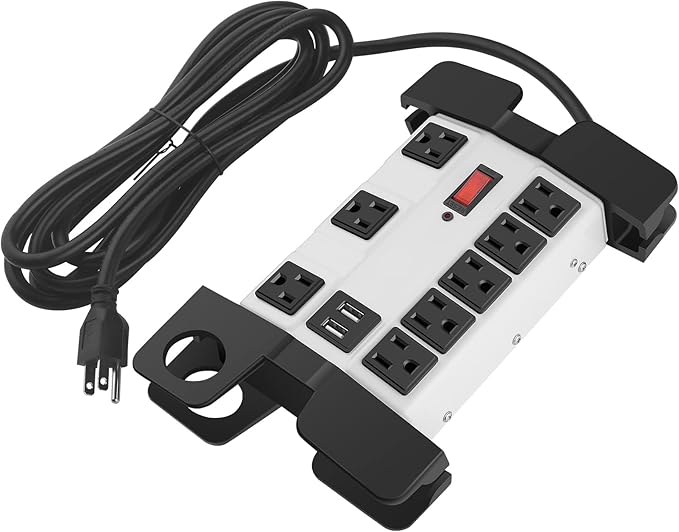 Heavy Duty Power Strip with USB, Workshop 8 Outlet Surge Protector 2700 Joules, Industrial Metal 15Amp Power Strip, 25 FT Extension Cord and Wide Spaced.