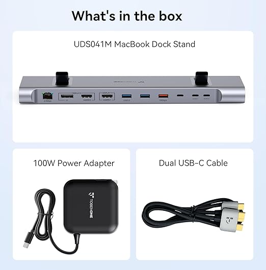 TobenONE MacBook Docking Station Dual 4K@60Hz Monitor, 16-in-2 USB C Docking Station Stand with 2.5Gbps Ethernet,100W GaN Power Supply, 2 HDMI&DP, 5 USB Ports
