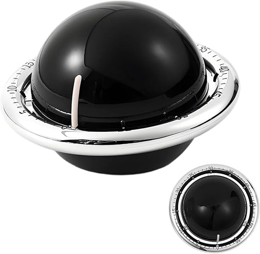 Planet-Shaped Mechanical Timer | No Batteries Needed | 59-Minute Countdown | Magnetic Base | Multi-Purpose Kitchen, Study & Classroom Timer (Black)