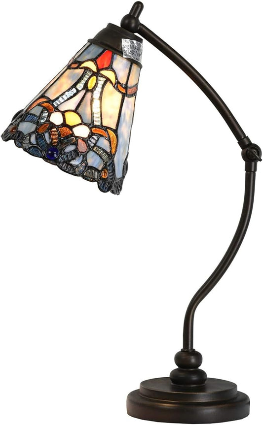 Bieye L10688 Tiffany Style Stained Glass Table Lamp Night Light with Swing Arm Base for Working Reading Home Decoration (Baroque Blue)