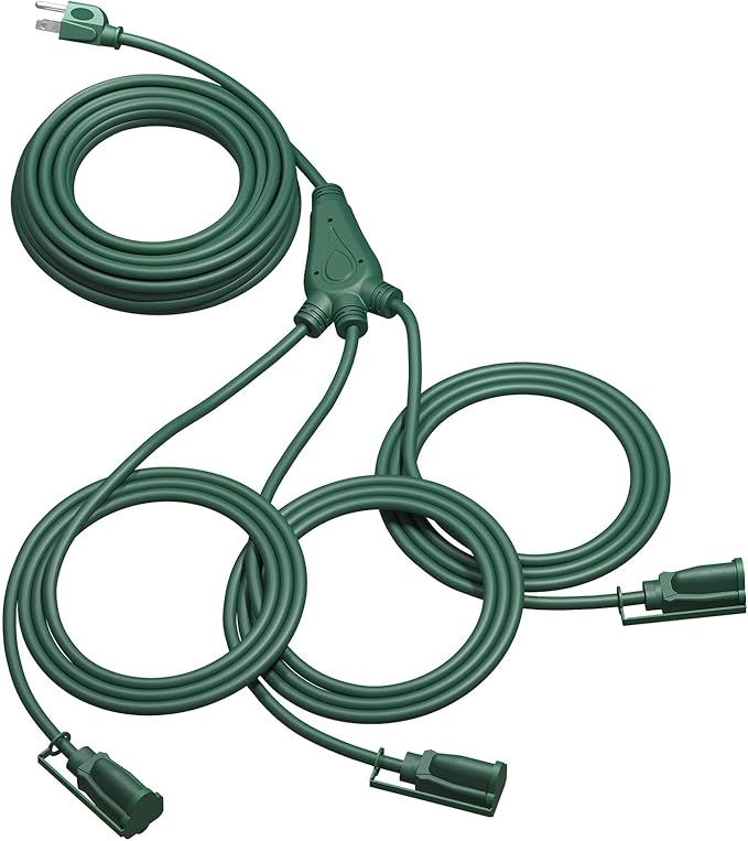 DEWENWILS Outdoor Extension Cord 1 to 3 Splitter, Total 52FT, 13A 125V 1625W 16/3C SJTW Extension Cord Outdoor, Heavy Duty Extension Cord for Holiday Decorations, Outdoor String Light, ETL