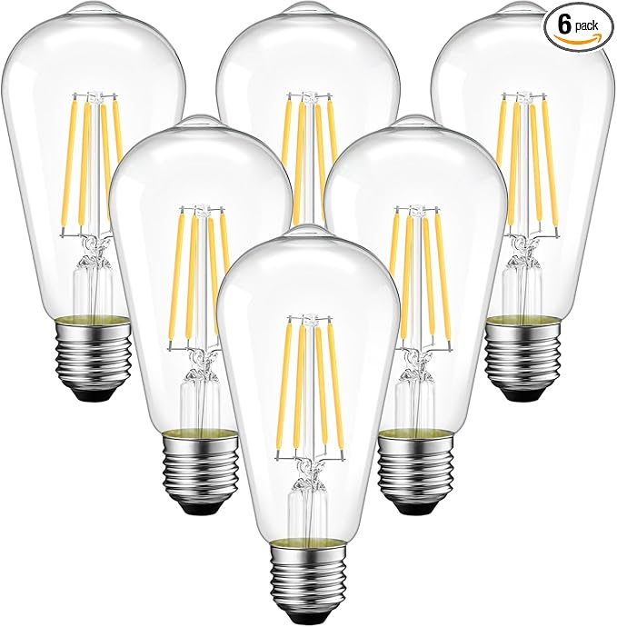 ANWIO Vintage LED Edison Bulbs 6-Pack, 7W, Equivalent 60W, Non-Dimmable, ST58 2700K Warm White Antique LED Filament Bulbs,E26 Medium Base, Clear Glass Style for Home and Commercial