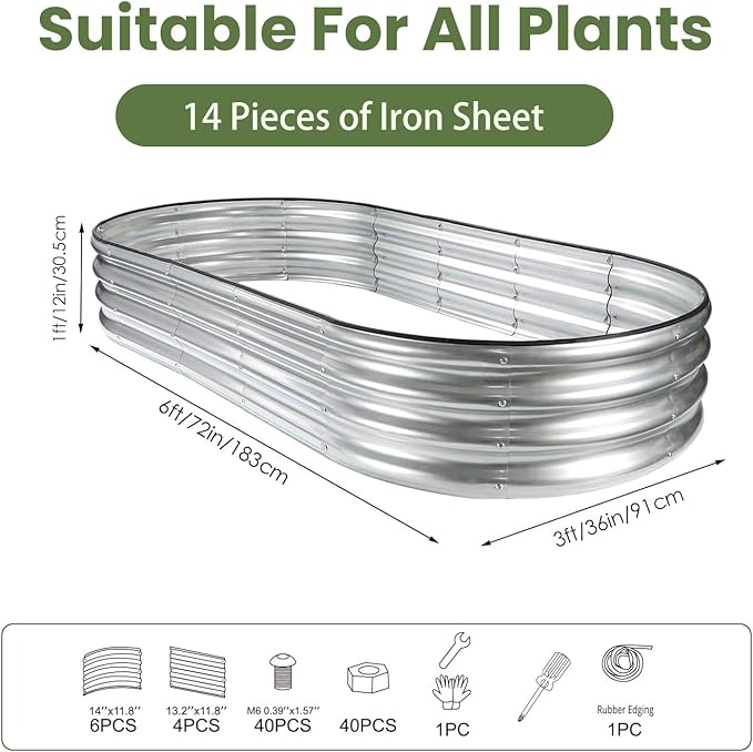 Raised Garden Bed, Raised Beds for Gardening Outdoor for Vegetables and Flowers Ground Planter Box, Galvanized Metal Planter Grow Garden Box,6x3x1ft