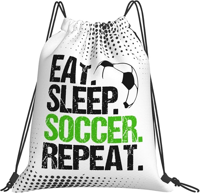 Eat Sleep Soccer Drawstring Backpack Gym String Bag Water Resistant Drawstring Sackpack Sport For Womens Mens