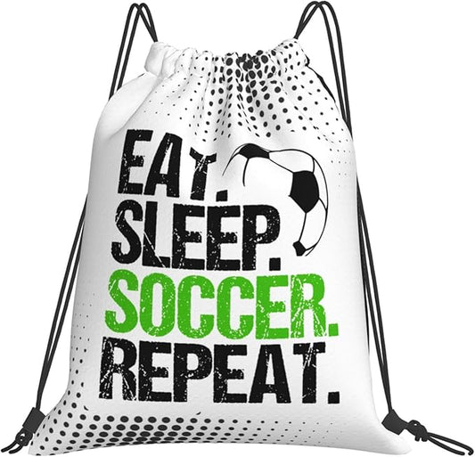 Eat Sleep Soccer Drawstring Backpack Gym String Bag Water Resistant Drawstring Sackpack Sport For Womens Mens