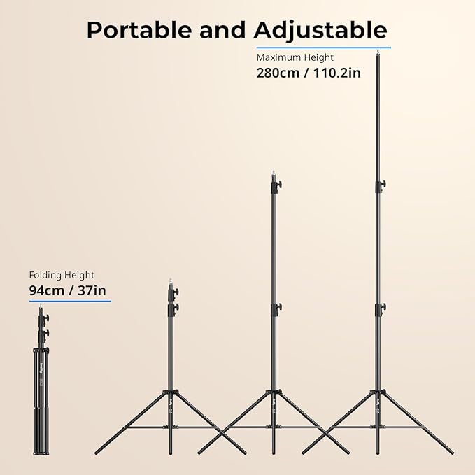 SmallRig LA-S28 Light Stand for Photography, 9.2ft/ 280cm/ 110" Spring Cushioned Lighting Stand, Max Load 5kg/ 11lbs, Compact Lightstand for Reflector, Ring Light, Softbox and COB Light