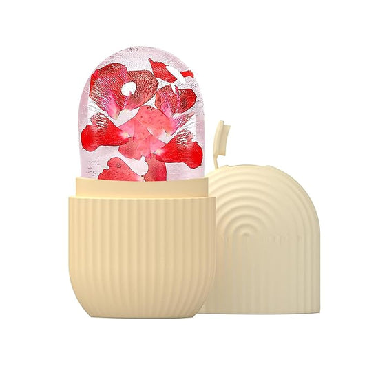 Ice Face Roller, Reusable Silicone Mold Face Massage Eye Facial Beauty Skin Care Tools Apply Ice for Shrink Pores Anti Wrinkle Reduce Puffiness Improve Skin Elasticity, Striped, Yellow