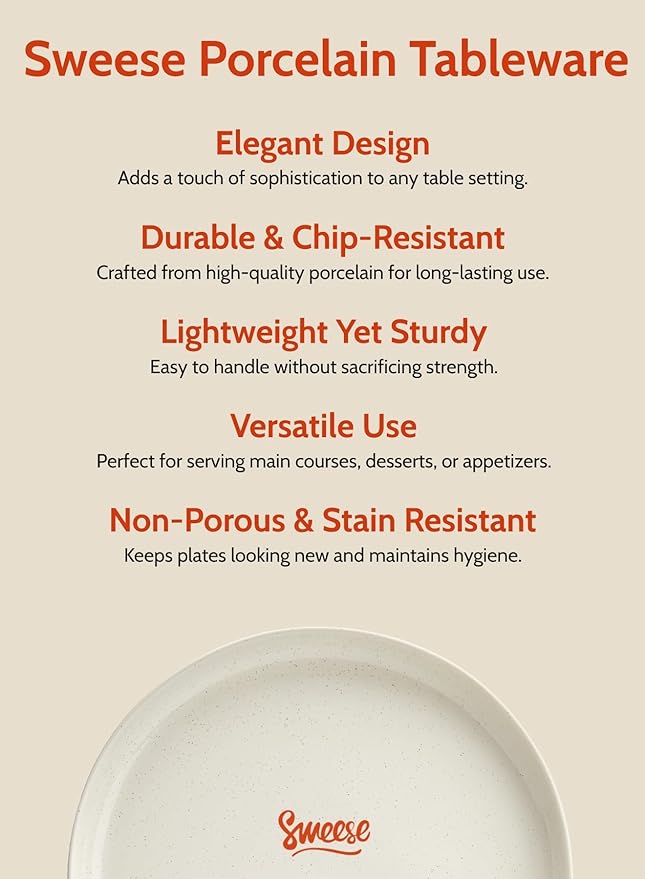 Sweese Porcelain Dinner Plates Set, 10 Inch, Round Salad Plates, Dove Gray - Dishwasher, Microwave Oven Safe