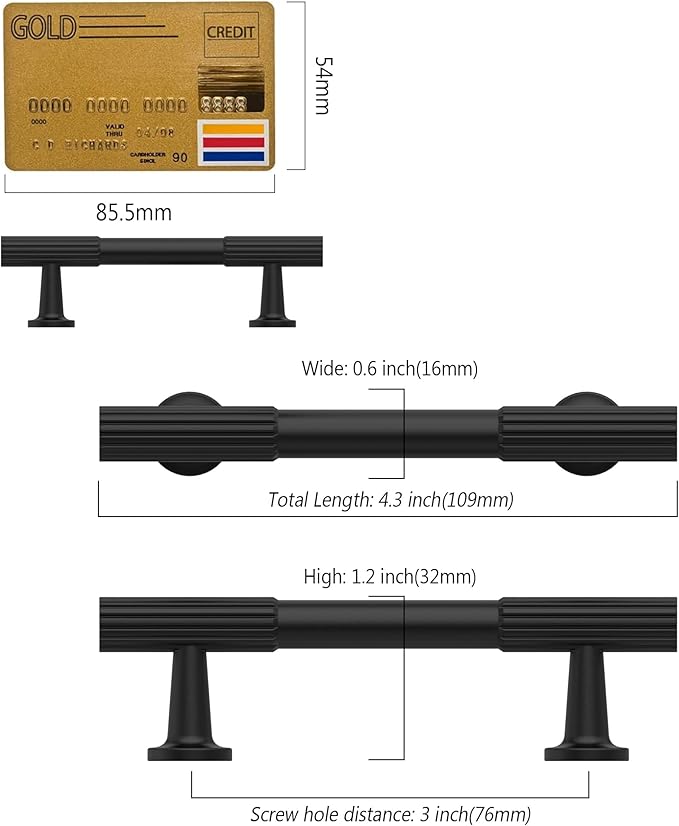 Amerdeco 10 Pack Matte Black Cabinet Pulls 3 Inch(76MM) Hole Centers Kitchen Cabinet Handles Hardware Kitchen Handles for Cabinets Cupboard Handles Drawer Pulls ZH0071