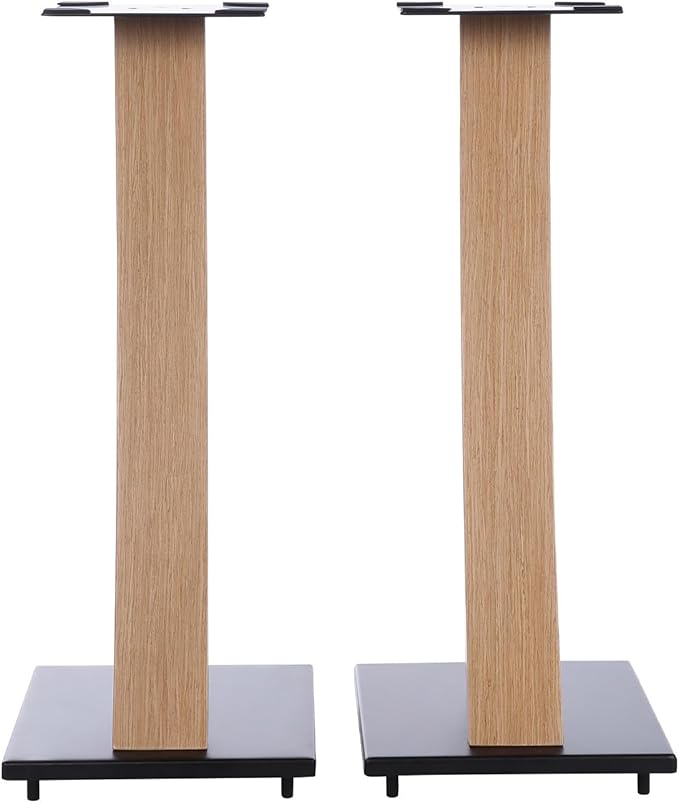 EXIMUS One Pair Fixed Height Universal Speaker Floor Stands with Real Wood - Oak - 290 Series