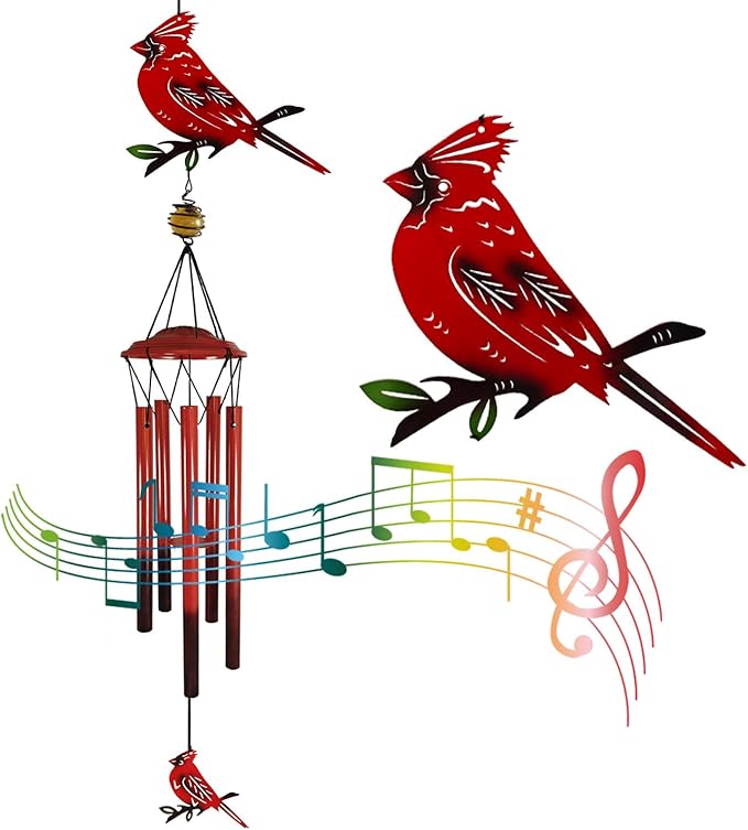 Hummingbird Wind Chimes Outdoor for Men/Women/Dad/Grandpa Birthday Gift Memorial Gift Metal Chimes Decor for, Home, Lawn, Porch, Patio, Garden Decor, Yard Decoration (Red Bird Station)