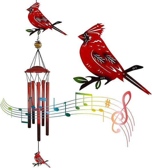 Hummingbird Wind Chimes Outdoor for Men/Women/Dad/Grandpa Birthday Gift Memorial Gift Metal Chimes Decor for, Home, Lawn, Porch, Patio, Garden Decor, Yard Decoration (Red Bird Station)