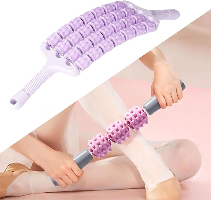 Massage Roller Sticks Handheld Ergonomic Grip Multipurpose Massage Tool Muscle Relaxation for Workout Home Use, Purple