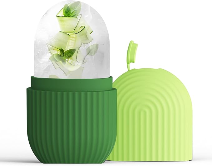 XHJRI Ice Roller Massager for Face, Eyes and Neck - Naturally Condition Skin, De-Puff Eye Bags, Reduce Migraine Pain - Reusable Silicone Ice Mold (Green)