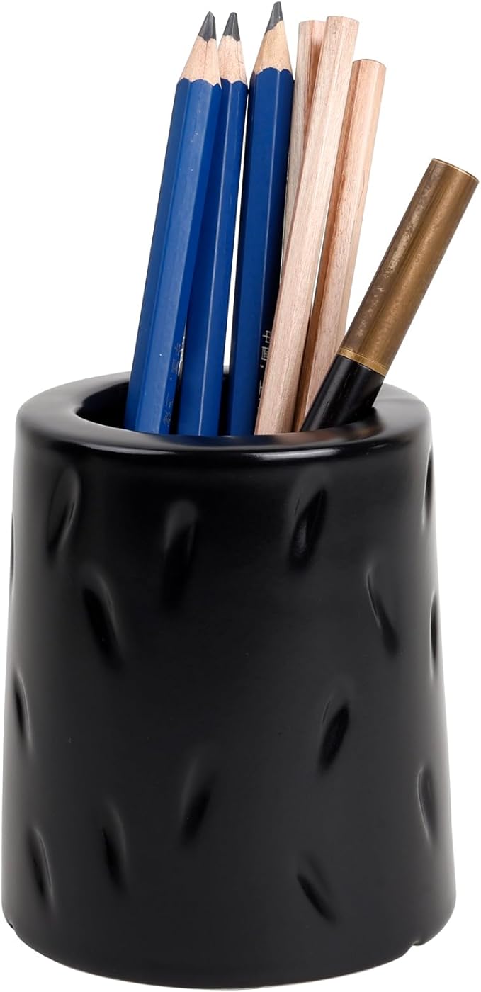 Ceramic Pen Holder for Desk, Makeup Brush Holder, Pencil Holder Stand, Pencil Cup Pot with Raindrop Design, Dual Use Desktop Organizer for Office, Home, School, Vanity
