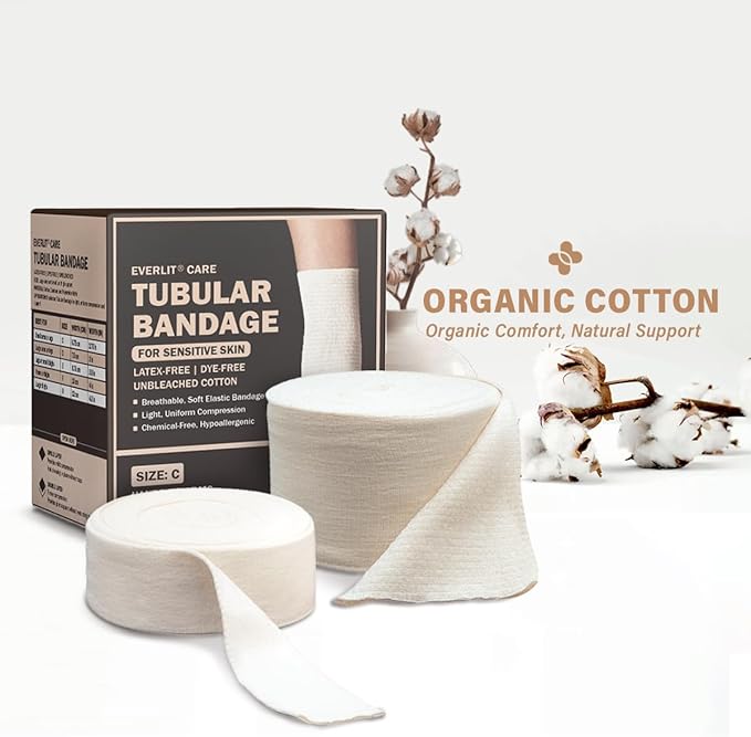 EVERLIT 560D Cotton Blend Elasticated Tubular Support Bandage | Latex-Free, Extra-Thick Breathable Stockinette for Arm, Knees, Legs | Moderate to High Compression for Sensitive Skin (D | 3" x 11 yd)