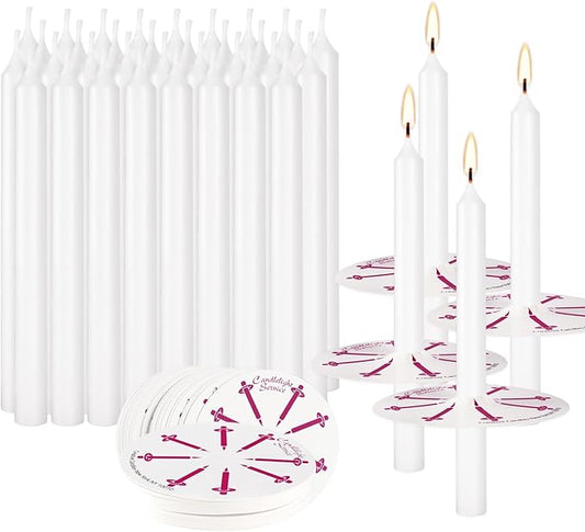 400 Pack White Taper Candles with Drip Guards & Paper Holders - 5 Inch Odorless Religious Candles for Church Prayers, Sabbath Ceremonies, & Home Decorations…