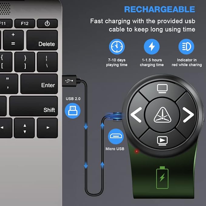 AMERTEER Wireless Presentation clicker for PowerPoint Presentations, RF 2.4GHz Finger Ring Remote, PPT Slides Clicker Pen Rechargeable