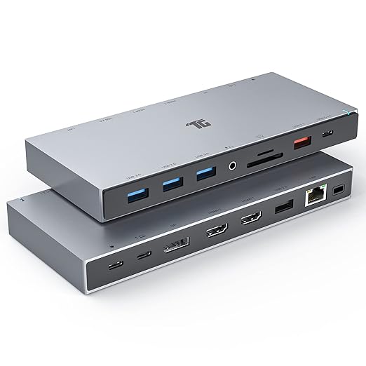 Tiergrade 15-in-1 Docking Station, 4K Triple Display Dock with 2HDMI&DP, 100W PD Charging, 10Gbps USB-C/USB-A Data Trasfer, 3USB-A Ports with 5Gbps, SD/TF, LAN, Audio for MacBook/USB-C Windows
