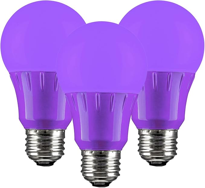 Sunlite 41527 LED A19 Colored Light Bulb, 3 Watts (25w Equivalent), E26 Medium Base, Non-Dimmable, UL Listed, Party Decoration, Holiday Lighting, 3 Count, Purple