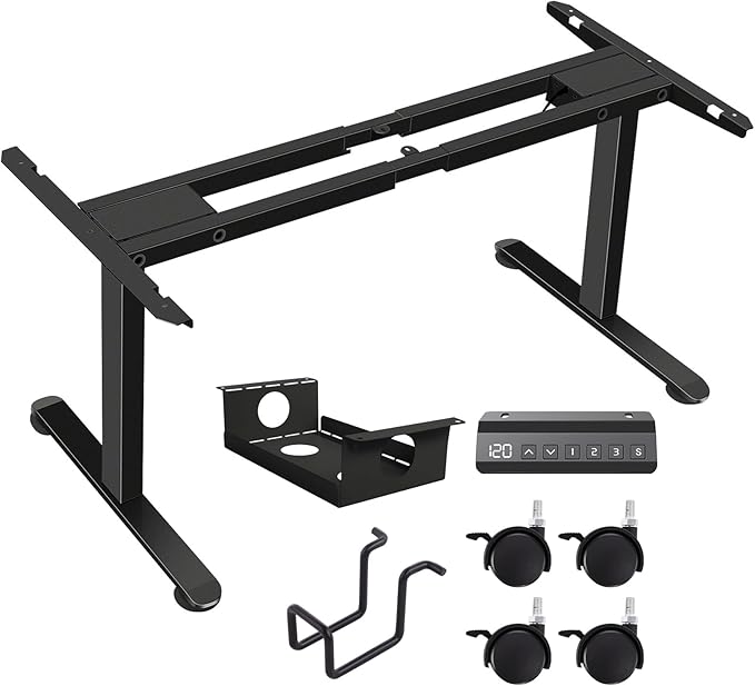 farexon Electric Standing Desk Frame with Cable Management Tray, Wheels & Hooks, Heavy Duty Dual Motor Stand Up Desk Legs Dual-Beam Frame,265 lbs Capacity up to 78" x 40" Tops (Black Frame Only)