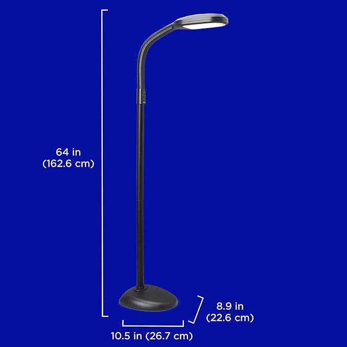 Verilux SmartLight Full Spectrum LED Modern Floor Lamp with Adjustable Brightness, Flexible Gooseneck and Easy Controls - Reduces Eye Strain and Fatigue - Ideal for Reading, Artists, Craft (Black)