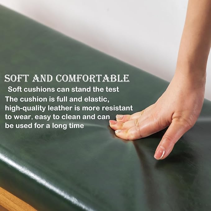 latifolia Solid Wood Bench, Entryway Shoe Bench with Cushion, 2 Tier Shoe Storage Organizer for Hallway, Living Room(Green,21.65''L)