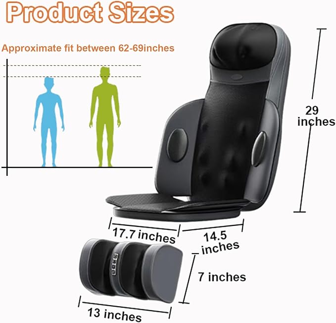 Lvrunben Shiatsu Back Massager with Heat, 3D Kneading Massage Chair Pad, Electric Massage Seat Cushion for Body, Neck,Shoulder, with Movable Multi-Function Leg and Foot Massager for Office, Home