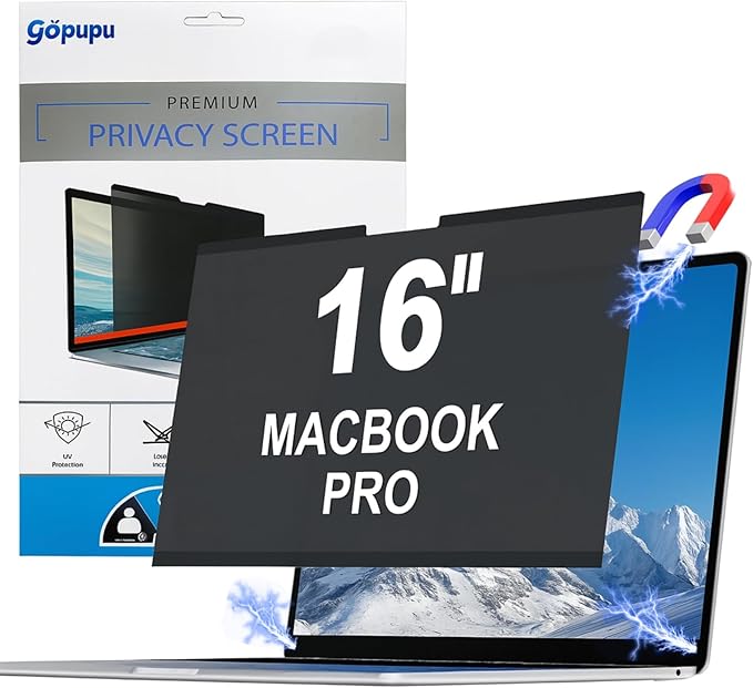 Magnetic Privacy Screen Protector Macbook Pro 16 Inch 2021-2024 M1 M2 M3 M4 Pro Max, Removable Laptop Screen Protector Privacy Screen Filter Shield Anti Glare Anti Spy