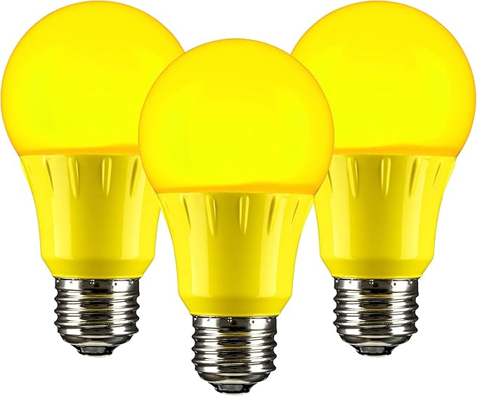 Sunlite 41725 LED A19 Colored Light Bulb, 3 Watts (25w Equivalent), E26 Medium Base, Non-Dimmable, UL Listed, Party Decoration, Holiday Lighting, 3 Count, Yellow