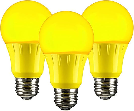 Sunlite 41725 LED A19 Colored Light Bulb, 3 Watts (25w Equivalent), E26 Medium Base, Non-Dimmable, UL Listed, Party Decoration, Holiday Lighting, 3 Count, Yellow