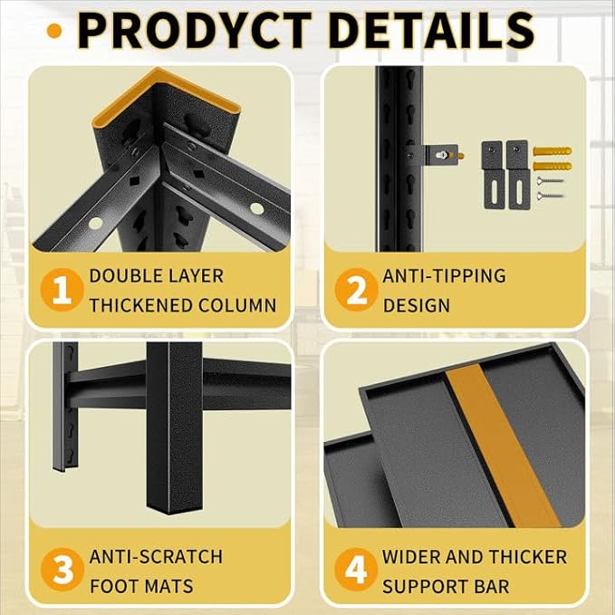 72" H Garage Shelving, 5 Tier Heavy Duty Metal Shelving with Adjustable Shelves, 3000LBS Storage Racks, Shelf Storage Units, Utility Shelves for Garages, Basements, Warehouses, Supermarkets