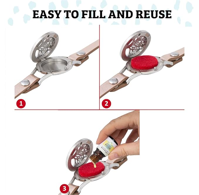 Wild Essentials Tree of Life Essential Oil Leather Wrap Bracelet Diffuser Kit, Gift Set, Lavender, Lemongrass, Peppermint, Orange Oils, 12 Pads, Customizable Color Changing Perfume Jewelry, Black