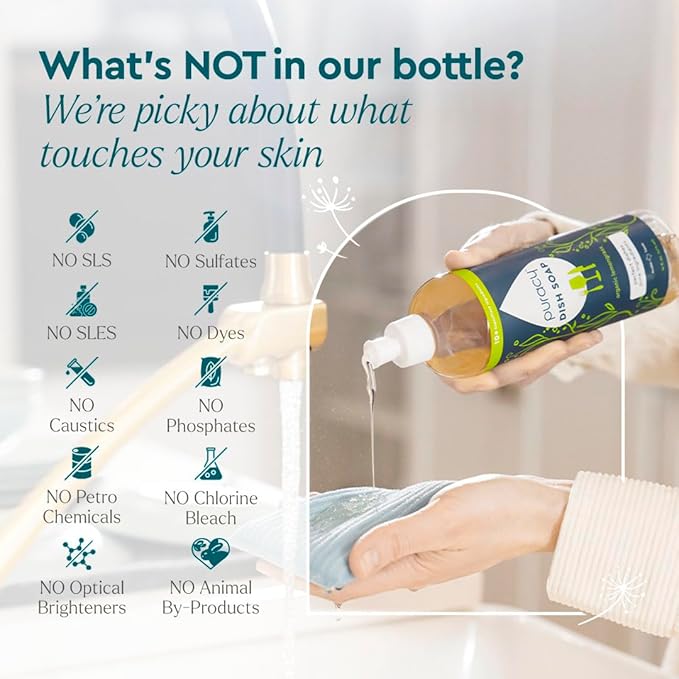 Puracy Natural Dish Soap Packs - Skin-Softening Plant-Based Dishwashing Soap, Non-Toxic Dish Soap, Organic Liquid Dishwashing Detergent Soap (Organic Lemongrass, 16 fl oz, 3 Pack)