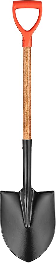 41" Round Point Snow Shovel, Straight Hardwood Handle, with D-Grip, Gardening Tool-Digging Shovel, 41 Inch