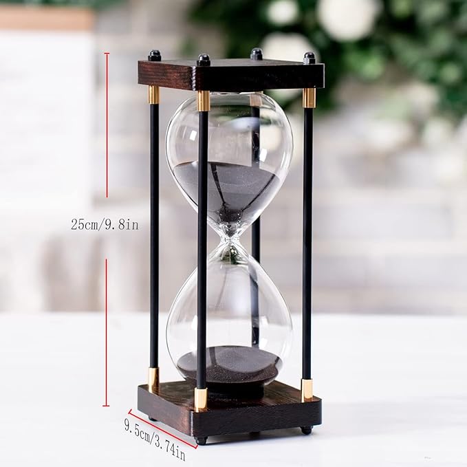 Large Sand Timer, Hourglass Timer 60 Minutes,Vintage Wooden Hour Glass Timer,Modern Home Kitchen Office Decoration (Black)