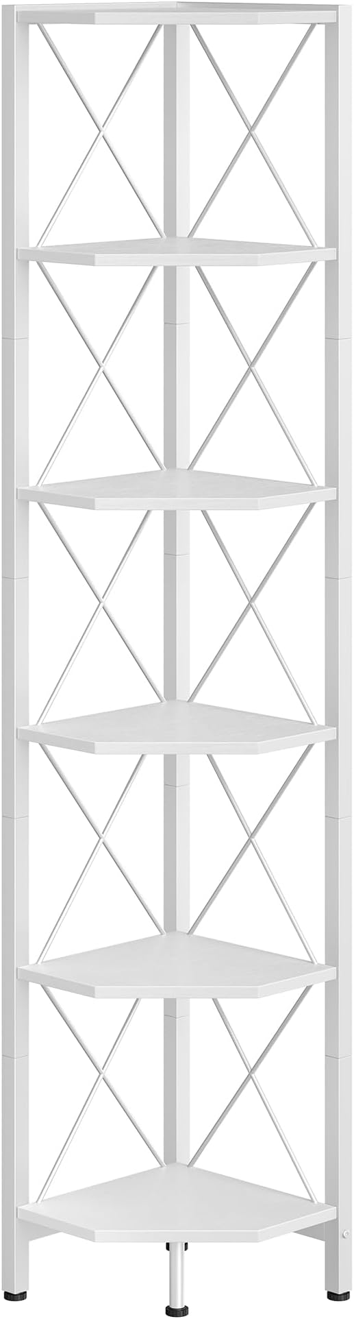 6-Tier Corner Shelf, Corner Bookcase, 66.9" Tall Vertical Display Rack, Plant Stand, Open Storage Shelf, for Living Room, Bedroom, Study, Kitchen, White TCJ13WB
