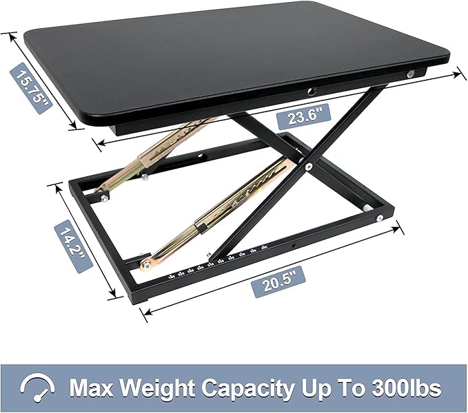 Standing Desk Converter Height Adjustable Stand Up Desk Riser - Supports 300 lbs, Fully Assembled Monitor/Laptop Riser Workstation, Black.