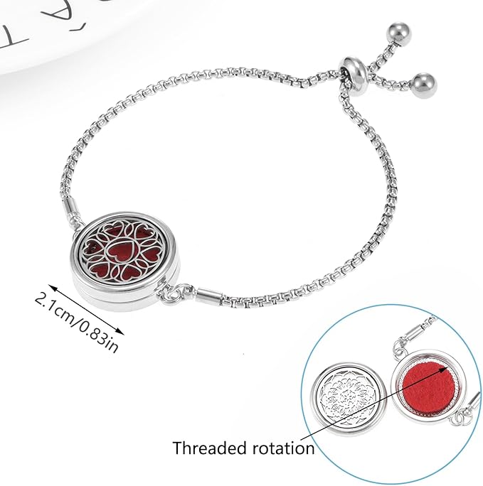 Essential Oil Diffuser Bracelet Aromatherapy Locket - Adjustable Stainless Steel Heart with 10 Pcs Refill Pads for Women Girls