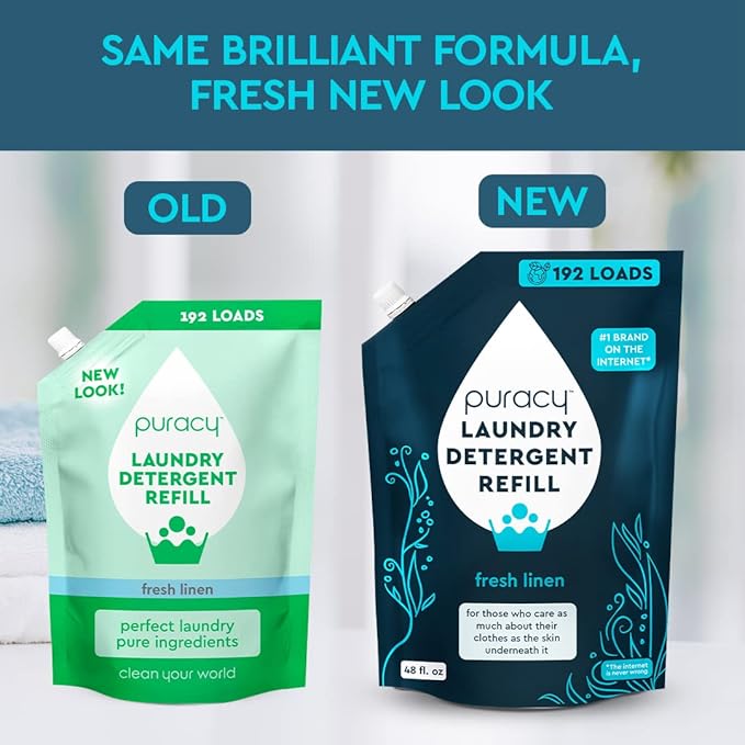 Puracy Laundry Detergent Refill - Enzyme-Powered Liquid Laundry Detergent Concentrate, Natural Laundry Detergent Seen on TikTok, Non-Toxic (Fresh Linen, 48 fl oz, 192 Loads)