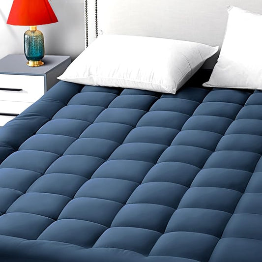 EASELAND King Size Mattress Pad Pillow Top Mattress Cover Quilted Fitted Mattress Protector 8-21" Deep Pocket Cooling Mattress Topper (78x80 Inches, Dark Blue)