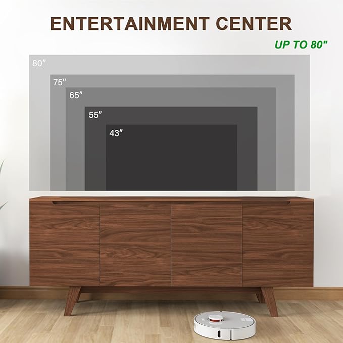 ANJ TV Stand for 80 inch TV, Mid-Century Modern TV Console with Storage Cabinet, Wooden Television Furniture for Living Room, Entertainment Center with Adjustable Shelf Design