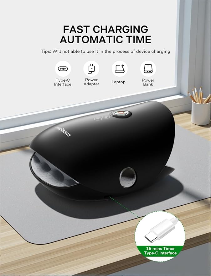 Medisana Hand Massager with Heat and Compression, Cordless Hand Massager for Arthritis and Carpal Tunnel Relief, Knuckle Stretching Massage, Personalized Birthday Gifts for Women/Men-Black