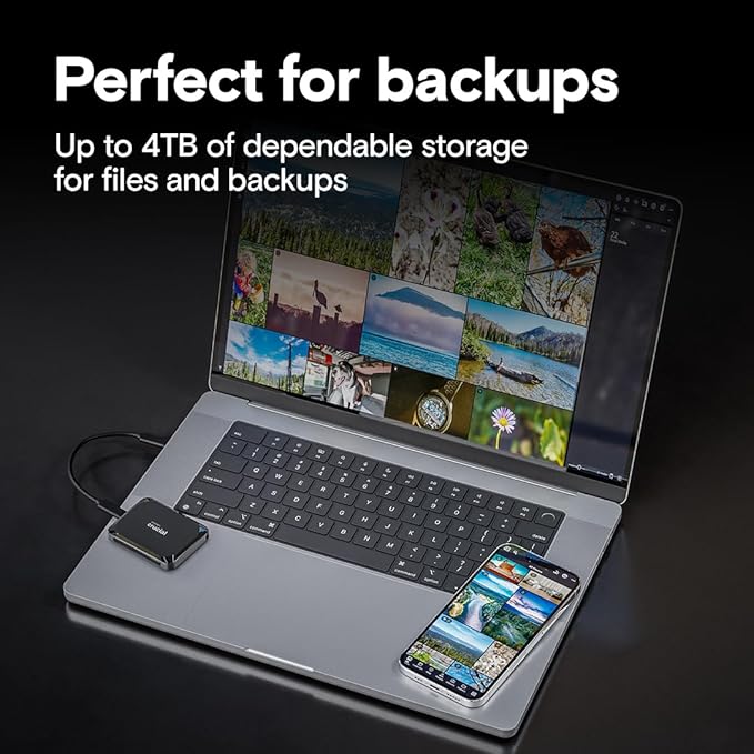 Crucial X9 1TB Portable SSD, Up to 1050MB/s, USB 3.2 USB-C, External Solid State Drive, Compatible with Windows, Mac, & Android, Reliable Storage for Games, Files, & Backups, Black - CT1000X9SSD902