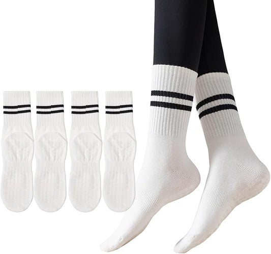 Yoga Socks with Non-Slip Grips for Women - 4 Pairs Pilates, Barre, Gym, Dance Workout Anti-Skid Socks