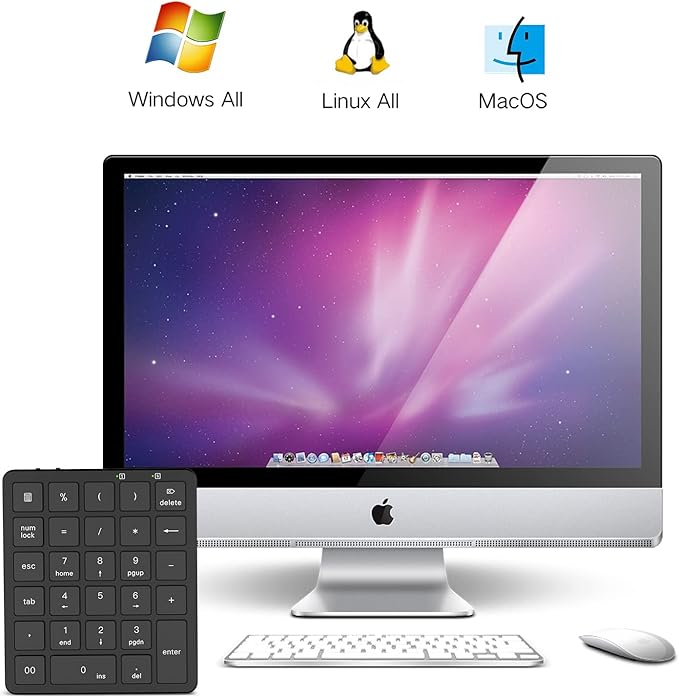 PINKCAT Wireless Number Pad, 28 Keys Numeric Keypad with 2.4G Mini USB Receiver, Portable Number Numpad Financial Accounting for Laptop, PC, Notebook, Desktop, Surface Pro - Black