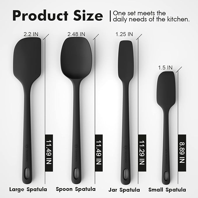 4 Pieces Silicone Spatula Set, Food Grade Rubber Spatula, Upgrade Strong Handle with Ergonomic Grip, Heat Resistant for Nonstick Cookware, Cooking