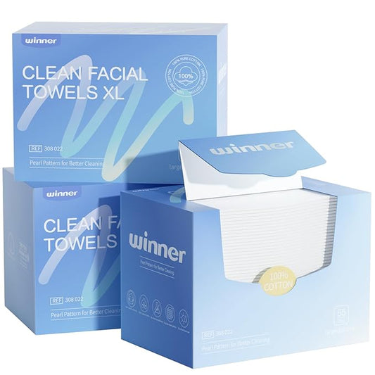 Winner Face Towels, 100% USDA Biobased Facial Towelettes XL, Disposable Face Towel for Sensitive Skin, Ultra Soft Makeup Remover Dry Wipes, Odor-Free, 165 Count, 3 Pack