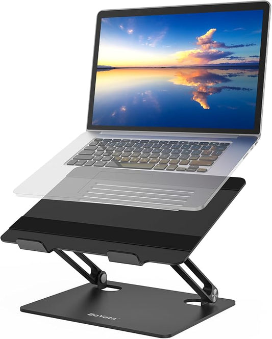 BoYata Laptop Stand, Adjustable Laptop Riser with Slide-Proof Silicone and Protective Hooks, Laptop Stand for Laptop up to 17 Inches, Laptop Holder Compatible for MacBook, Laptop-Black