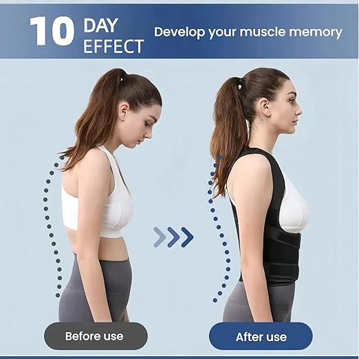 Posture Corrector Back Brace Support, Adjustable Upper Back Straightener, Black (Black, Large)